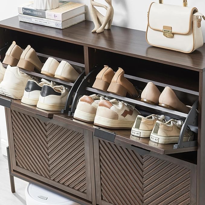 Shoe Cabinet Storage with 4 Flip Drawers, Narrow Hidden Shoes Organizer Cabinet - Image 6