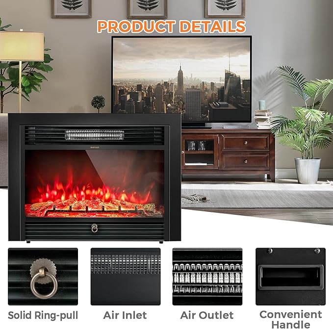 Giantex 28.5" Electric Fireplace Insert, Wall Recessed/Mounted, Freestanding - Image 5