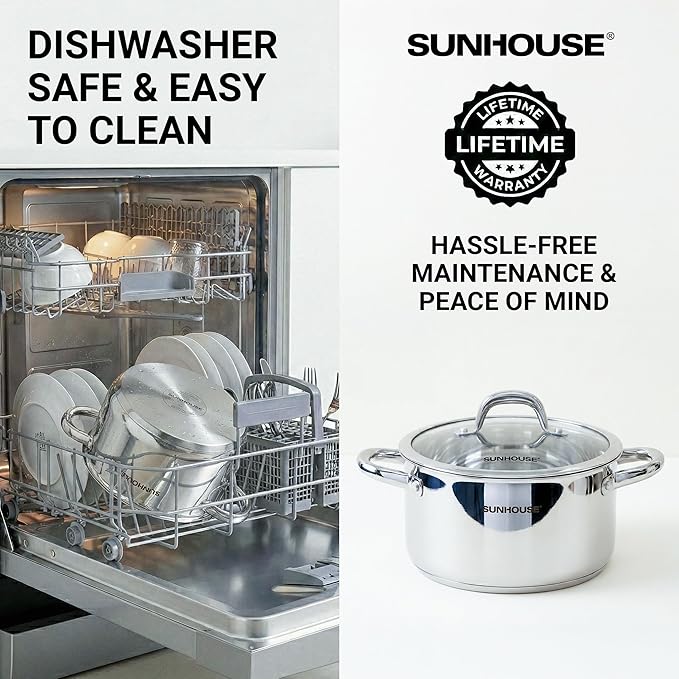 Sunhouse Professional 12-Quart Whole-Clad Multi-Ply Stainless Steel Stock Pot - Image 8