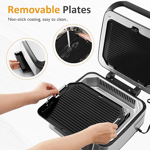 Electric Panini Press Sandwich Maker, 1300W Smokeless Indoor Grill - Image 7