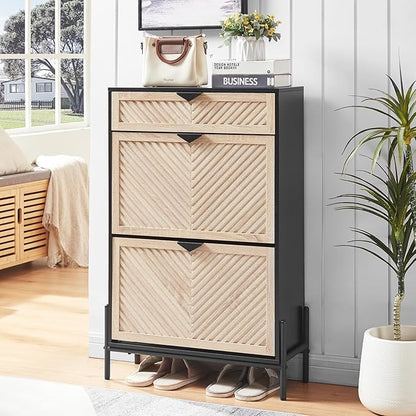 Shoe Cabinet Storage with 2 Flip Drawers, Narrow Hidden Shoes Organizer Cabinet by Unknown