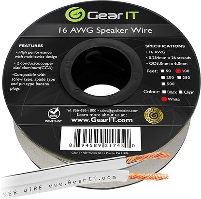 16AWG Speaker Wire, GearIT Pro Series 16 Gauge Speaker Wire Cable Great Use by GEARit