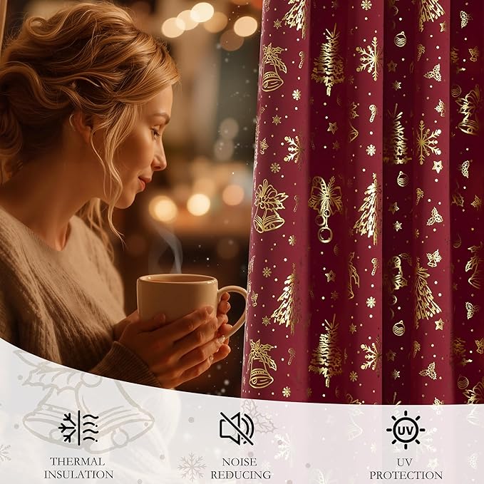 NICETOWN 2 Panels Christmas Cafe Curtains - Image 6