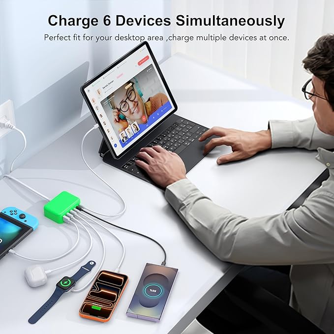 USB C Fast Charger, 100W GaN 6 Port Type C Charging Station Hub Block Cube - Image 5