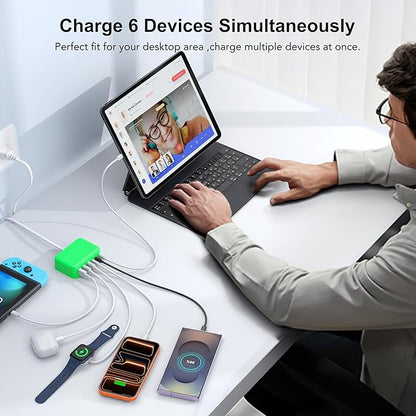 USB C Fast Charger, 100W GaN 6 Port Type C Charging Station Hub Block Cube - Image 5
