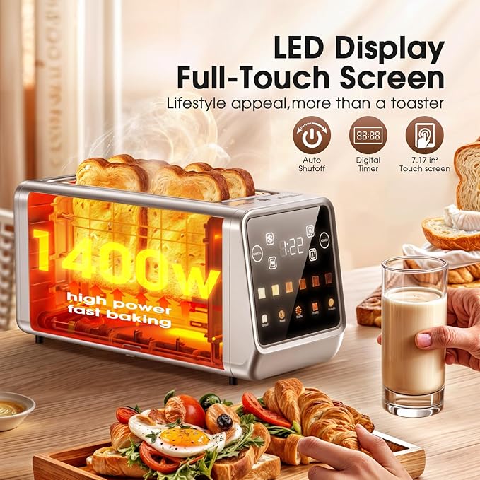 Toaster 4 Slice Long Slot with Digital Touchscreen & 1-Touch Memory - Image 7