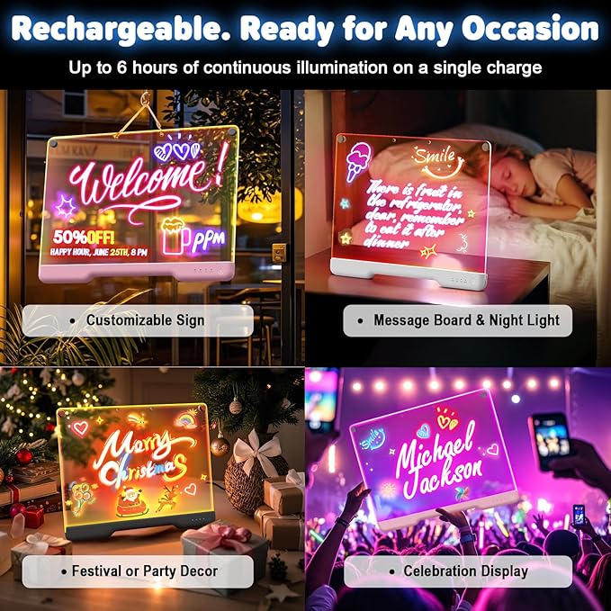 16-Inch Rechargeable Doodle Glow LED Note Board, 7-Color Light Modes, Neon Art - Image 3