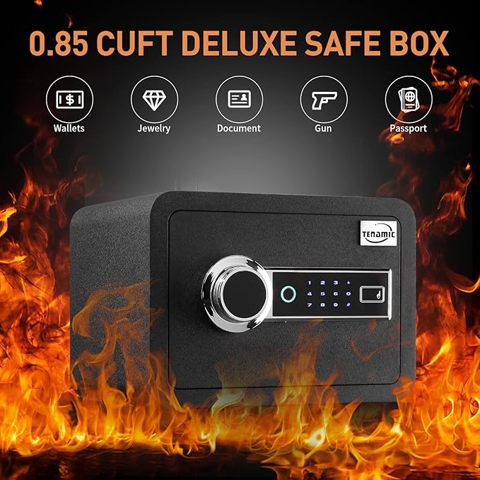 Tenamic Biometric Fingerprint Safe Box 0.85 Cubic Feet Fireproof Waterproof - Image 2