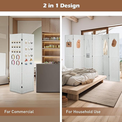 ECOMEX 6 Panel Room Divider, 5.6Ft Pegboard Display Wooden Room Divider Folding - Image 2