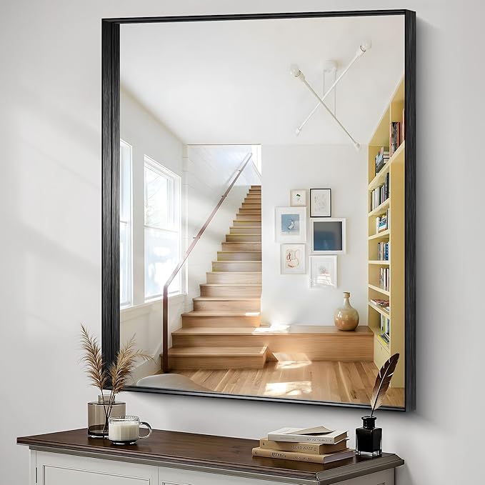 CIRCUMI Black Bathroom Mirror, Brushed Finish, Tempered Glass, Large Mirror - Image 5