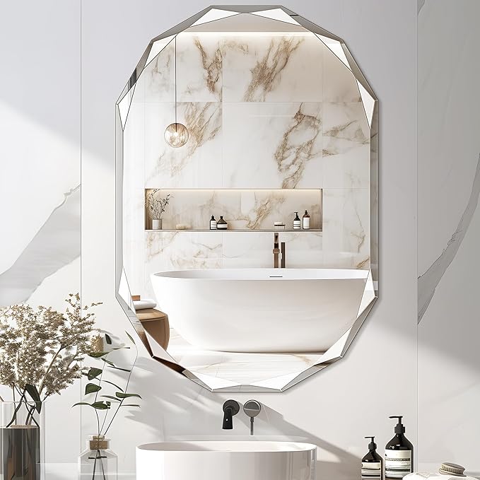 Bathroom Mirror for Wall, Beveled Edge Frameless Wall Mount Vanity, Wall by ladynow