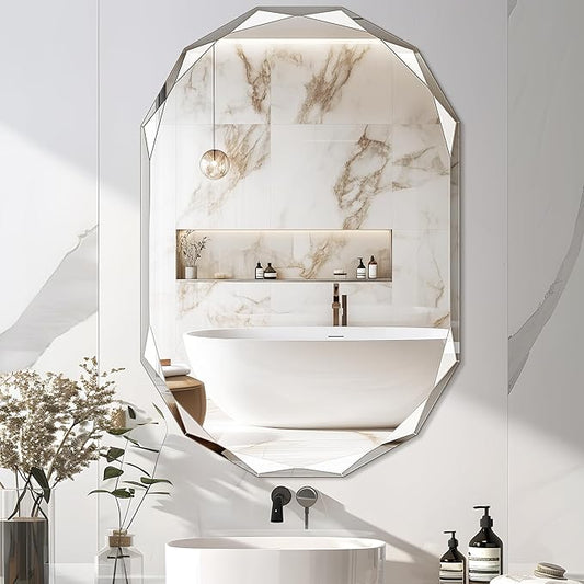 Bathroom Mirror for Wall, Beveled Edge Frameless Wall Mount Vanity, Wall by ladynow