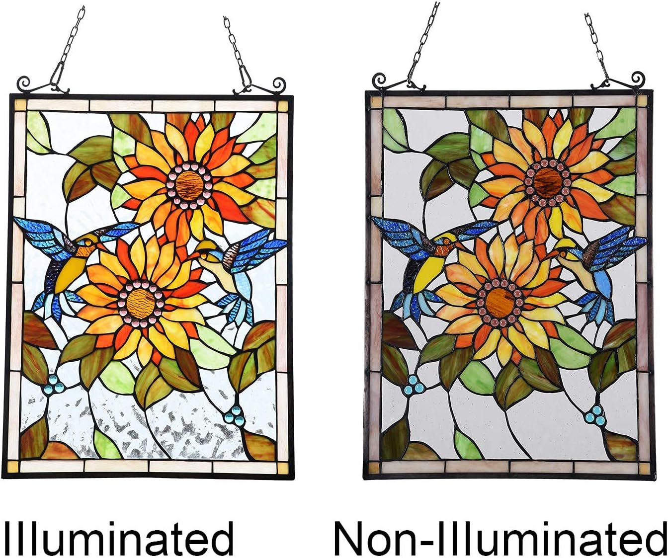 Capulina Sunflower and Birds Stained Glass Panels Window Hangings