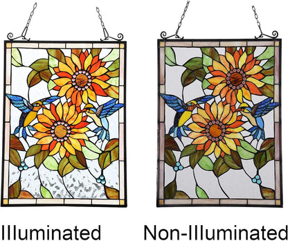 Capulina Sunflower and Birds Stained Glass Panels Window Hangings