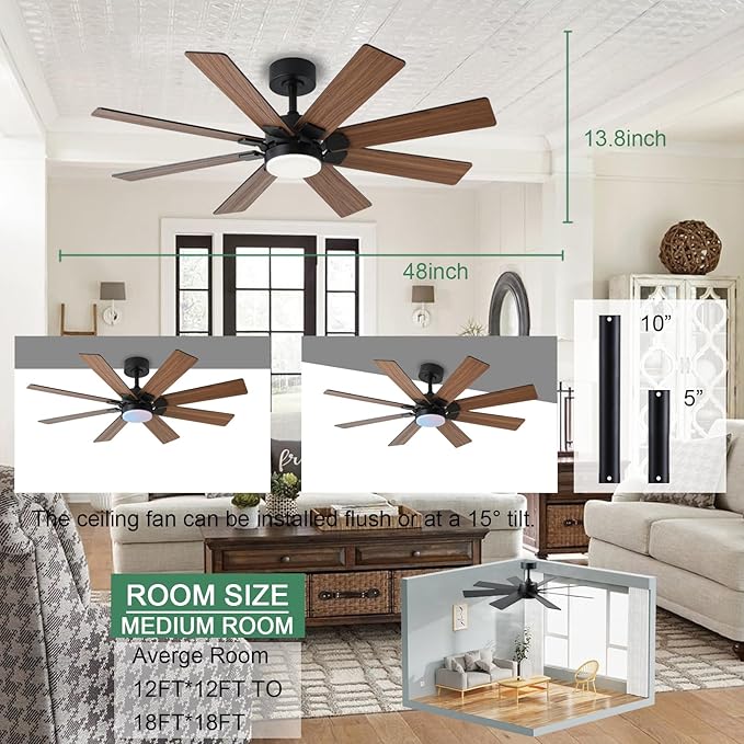 KNUN 48 Inch Ceiling Fans with Lights and Remote/APP Control, Low Profile - Image 8
