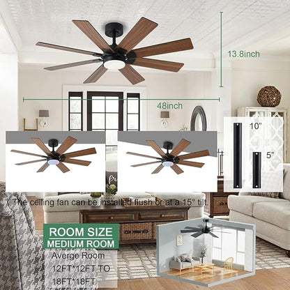 KNUN 48 Inch Ceiling Fans with Lights and Remote/APP Control, Low Profile - Image 8