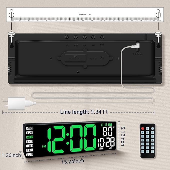 16.5" Large Digital Wall Clock: Wall Mount Decor Clock Large Display - Image 3