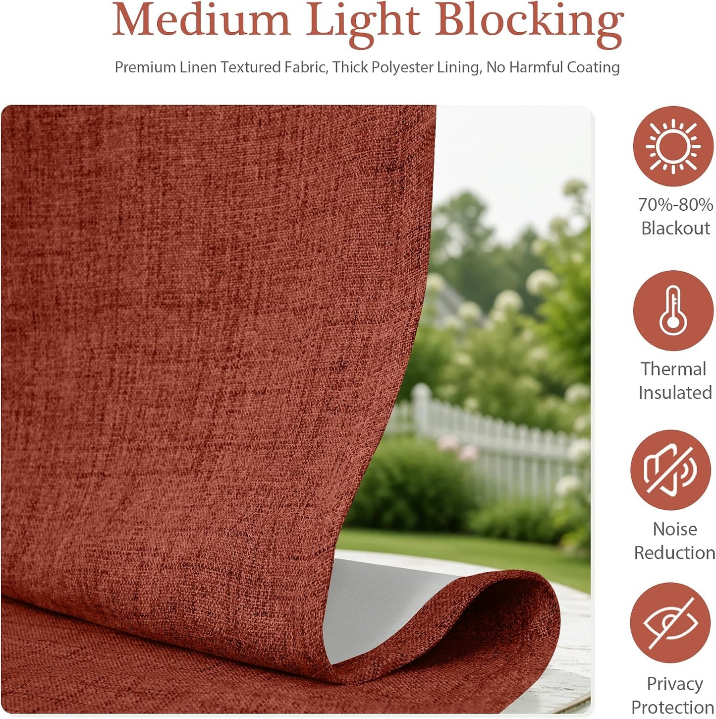 DriftAway Double Layer Linen Blackout Tie Up Curtains Thermal Insulated Fully Lined Balloon Roman Shade Bathroom Window Adjustable Rod Pocket for Small Window 39 Inch by 55 Inch Burnt Orange