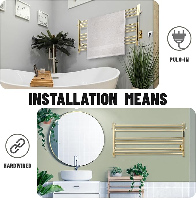 K&KALONZO Towel Warmer for Bathroom, Wall-Mounted 9-Bar Heated Towel Rack - Image 4