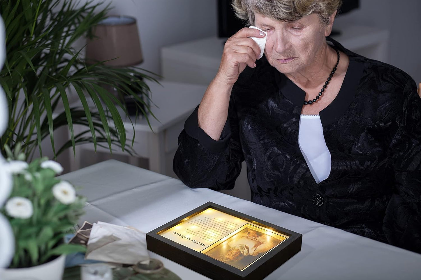 WOODEXPE Sympathy Gift 8" x 10" LED Memorial Shadow Box Memorial Gifts for Loss of Loved One - As I Sit in Heaven