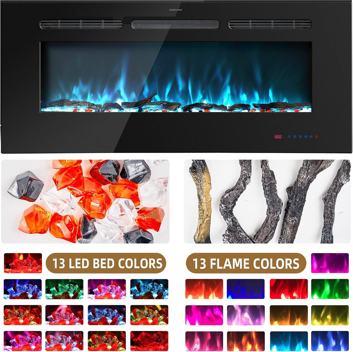 39" Electric Fireplace Inserts w/Thermostat, 9 Timer