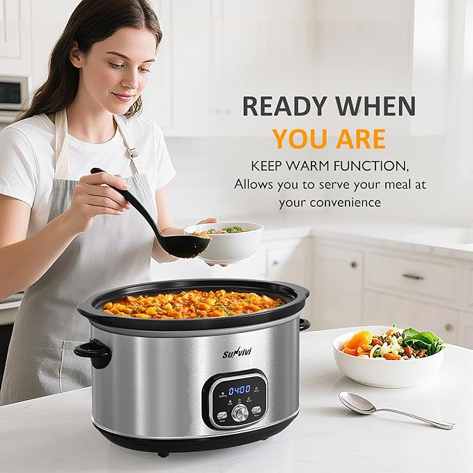 Sunvivi Slow cooker Pot 8.5 QT Programmable Stainless Steel Color : - Image 6