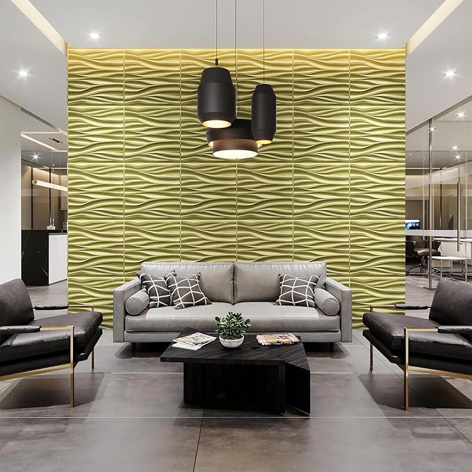 STICKGOO 3D Wall Panels for Interior Wall Decor, Champaign Gold Wave Design - Image 3