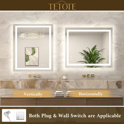 LED Bathroom Mirror 24 x 30 Inch Lighted Bathroom Vanity Mirror with Lights, Brighter Frontlit and Backlit Light up Anti Fog Mirror, 3-Color Dimmable, Shatterproof Tempered Glass, Waterproof