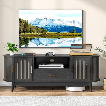 63" Fluted TV Stand for Tvs up to 70", Mid-Century Modern Entertainment Center by Mxtxmy