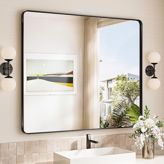 TokeShimi 42x36 Black Bathroom Mirror by RefinedBathroomAccessories