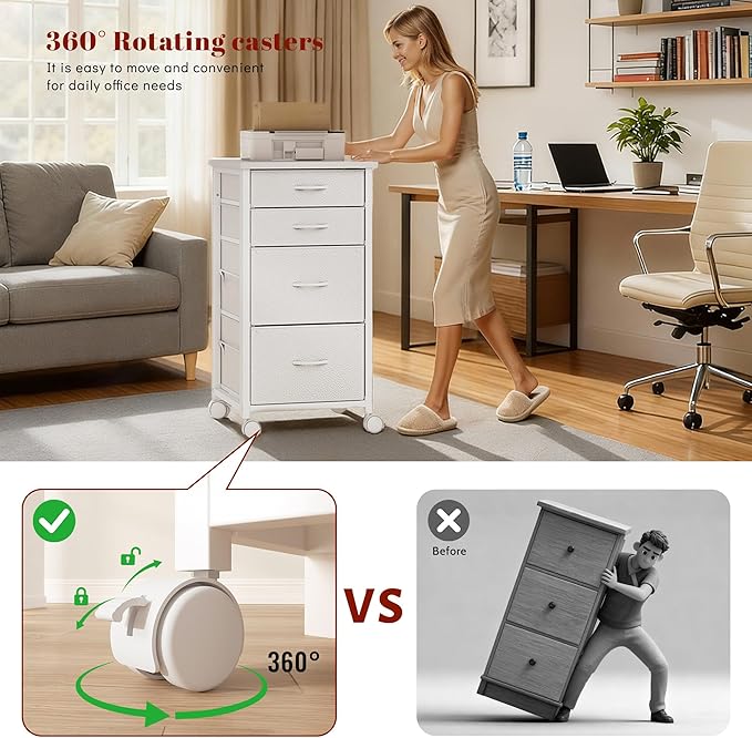 4 Drawers Mobile File Cabinet Vertical Filing Cabinet - Image 5