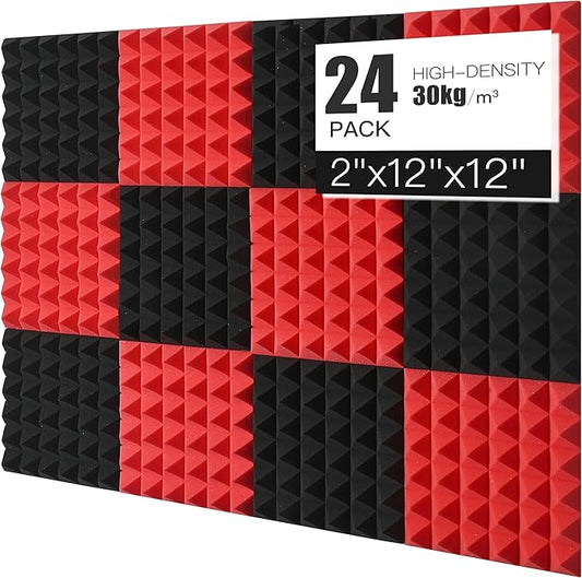 Acoustic Foams Panels 24 Pack 2" x 12"x 12" Sound Proof Foam Panels by Saiqiang
