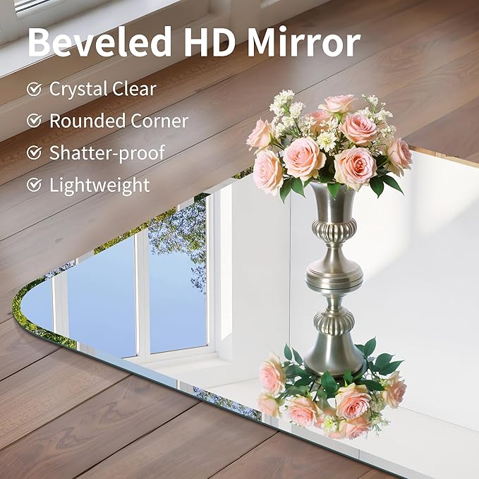 CILIBER Frameless Rectangle Mirror, 24x40 Beveled Bathroom Mirror Rounded Corner - Image 8