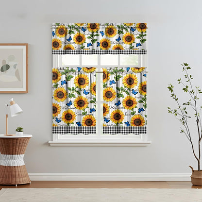 3 Piece Sunflower Kitchen Curtains and Valances Set for Windows Sunflower Art Kitchen Window Curtains Over Sink Decor 27.5x36 in