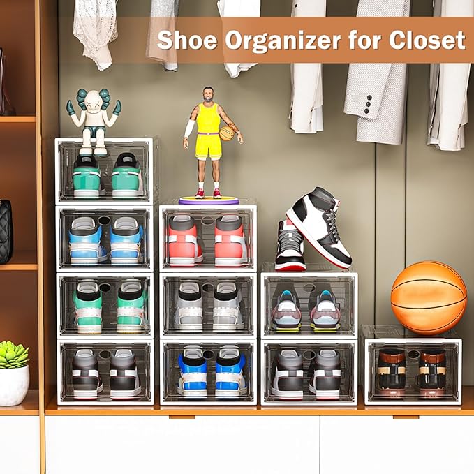 10 Pack Thicken Shoe Organizer Stackable, Upgraded Sturdy Shoe Storage Box - Image 6