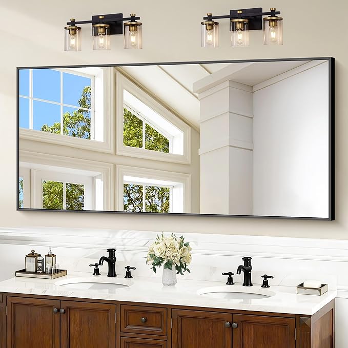 Black Bathroom Mirror for Wall, 60x30 Inch Rectangle Mirrors by Welcometocofeny