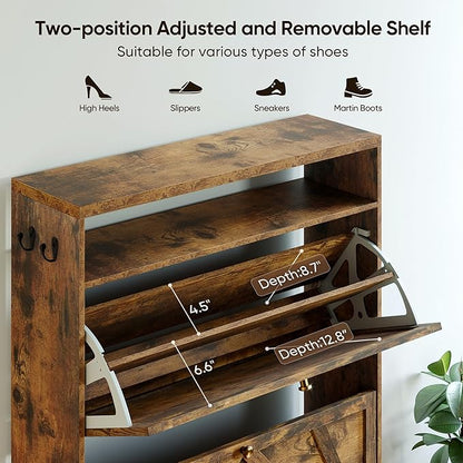 Shoe Storage Cabinet with 2 Flip-Up Doors, Freestanding Hidden Shoe Storage - Image 4