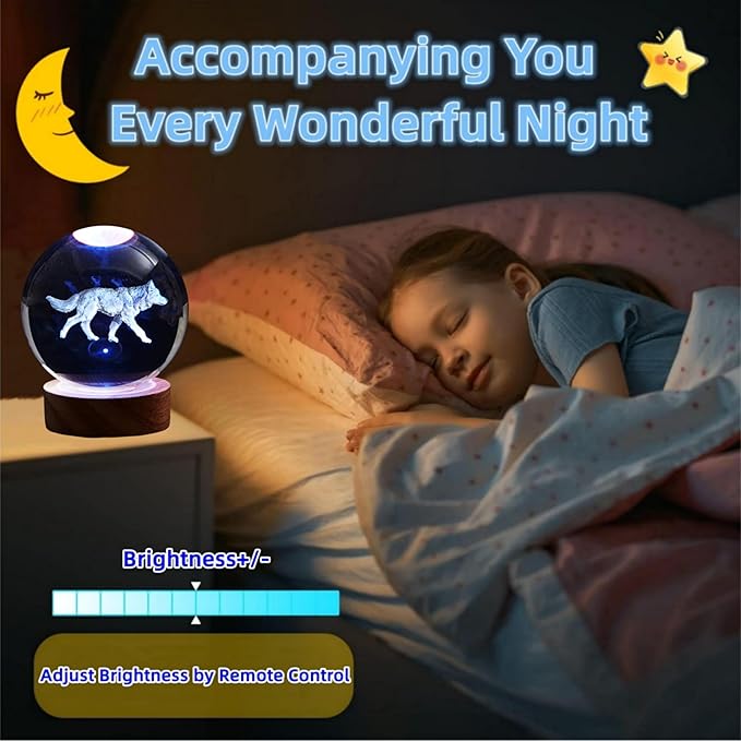 3D Crystal Ball Lamp with Lifelike Wolf, 16 Color Changing Light, Dimmable - Image 3