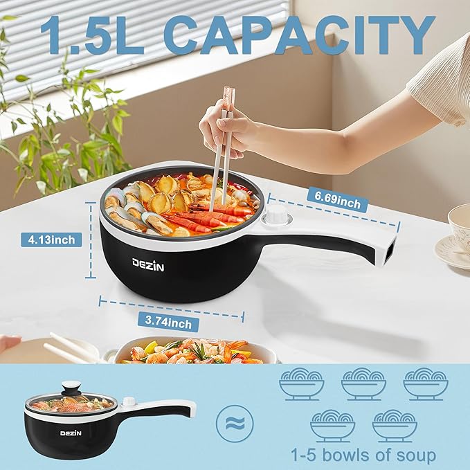 Dezin Hot Pot Electric Upgraded, Non-Stick Sauté Pan, Rapid Noodles Electric Pot - Image 4