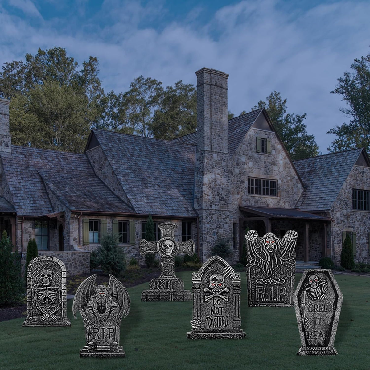24" Extra Large Tombstones for Graveyard Halloween Decorations Outdoor 6pcs