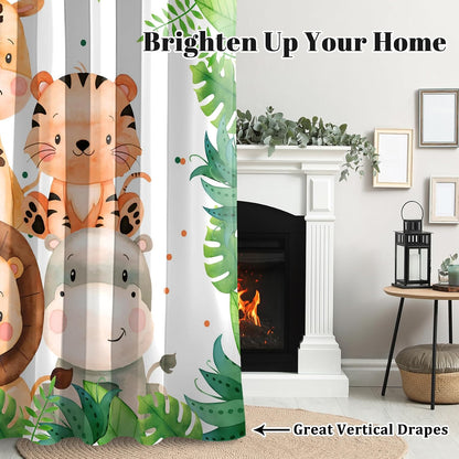 Renaiss 42 x 63 Inch Safari Animal Blackout Curtains for Kids Bedroom Tropical Rainforest Lions Tigers Elephants Giraffes African Jungle Plant Print Curtain Drapes for Baby Nursery Room Decor 2 Panels