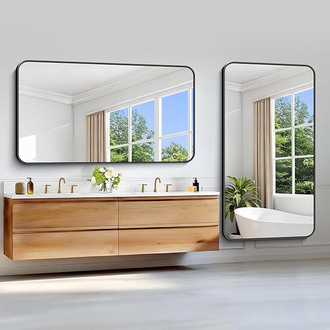 Black Bathroom Mirror, 66x36 inch Aluminum Metal Frame Rectangular Vanity Mirror - Image 5