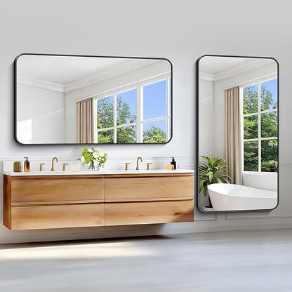 Black Bathroom Mirror, 66x36 inch Aluminum Metal Frame Rectangular Vanity Mirror - Image 5