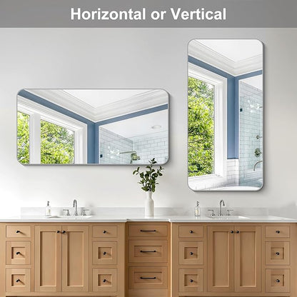 48x24 Inch Silver Bathroom Mirror, Metal Framed Silver Rectangle Mirror - Image 7