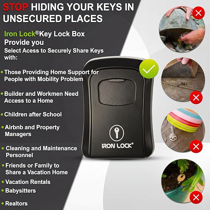 Iron Lock® Key Lock Box Wall Mount – Medium Waterproof Heavy-Duty Metal Safe - Image 8