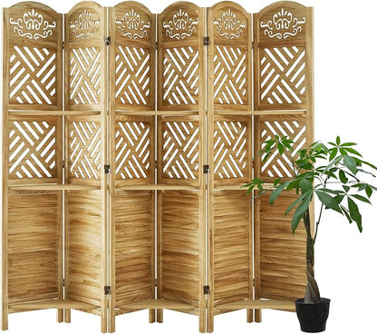 Svimi Room Divider with Shelves, 68.9inch Wood Carved and Louvered Wall Divider - Image 8