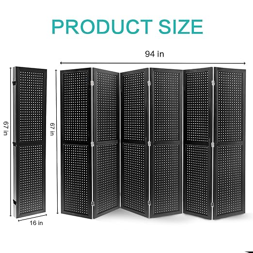 Babion 6 Panel Pegboard Display, Peg Board Room Divider Freestanding Folding - Image 7