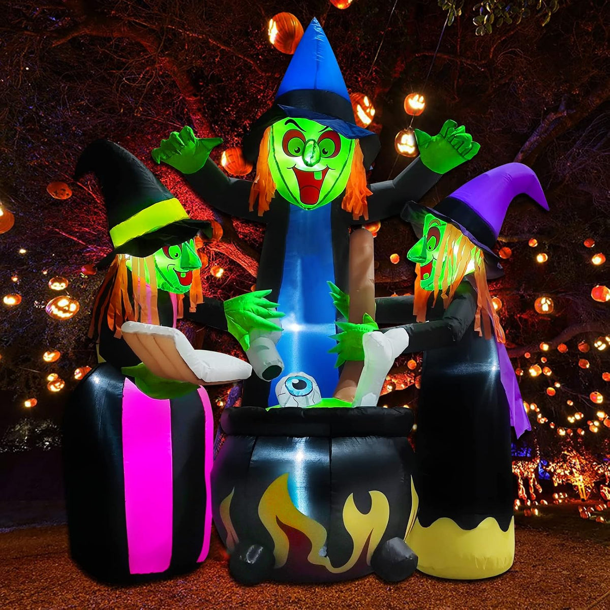 Halloween Inflatables Outdoor Decorations,6 Feet 3 Witches, LED Lights, Blow ...
