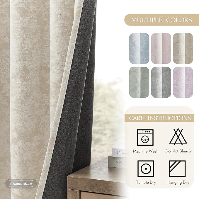 Beauoop Beige Floral Jacquard Blackout Curtains 72 Inches Long 2 Panels - Image 8