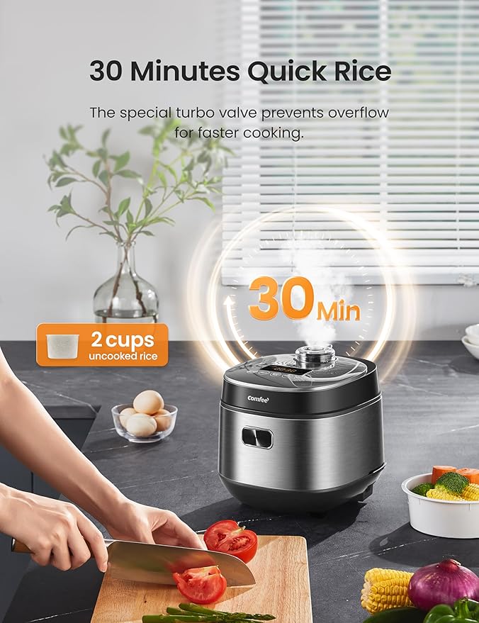 COMFEE' Compact Rice Cooker 8 Cups Cooked/4 Cups Uncooked, 9-in-1 Multi Cooker - Image 4